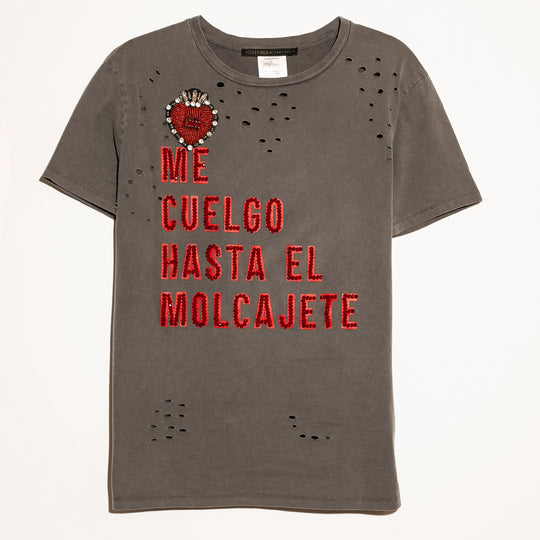 Ripped tee gris Me cuelgo hasta el Molcajete