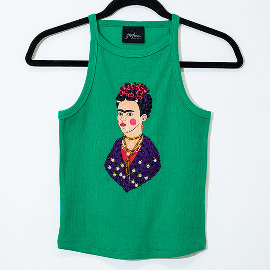 Tank top verde frida bordada