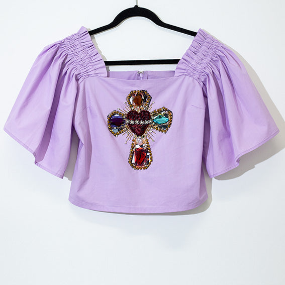 Blusa lila popelina collar