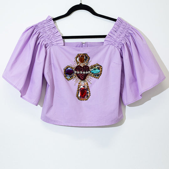 Blusa lila popelina collar