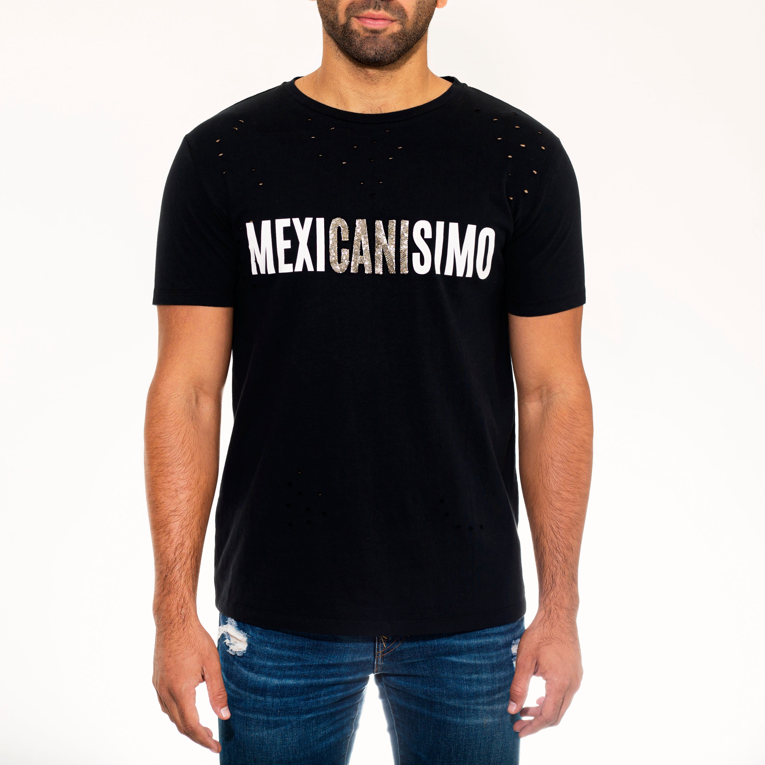 Ripped tee negra "Mexicanísimo" bordada