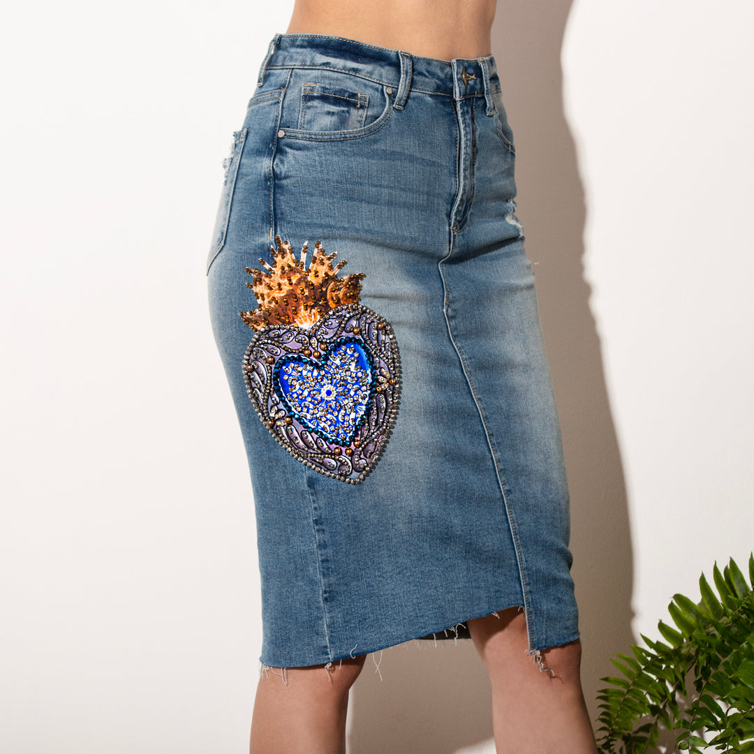 Pencil denim skirt talavera con herrajes