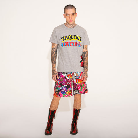 T-SHIRT GRIS “TAQUERÍA JOSEFINA” GLITTER CON ROSAS
