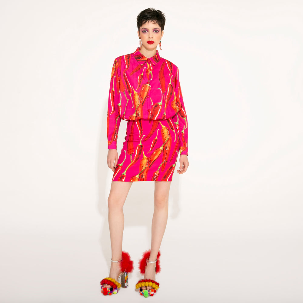VESTIDO CAMISERO MAGENTA CON CHILES