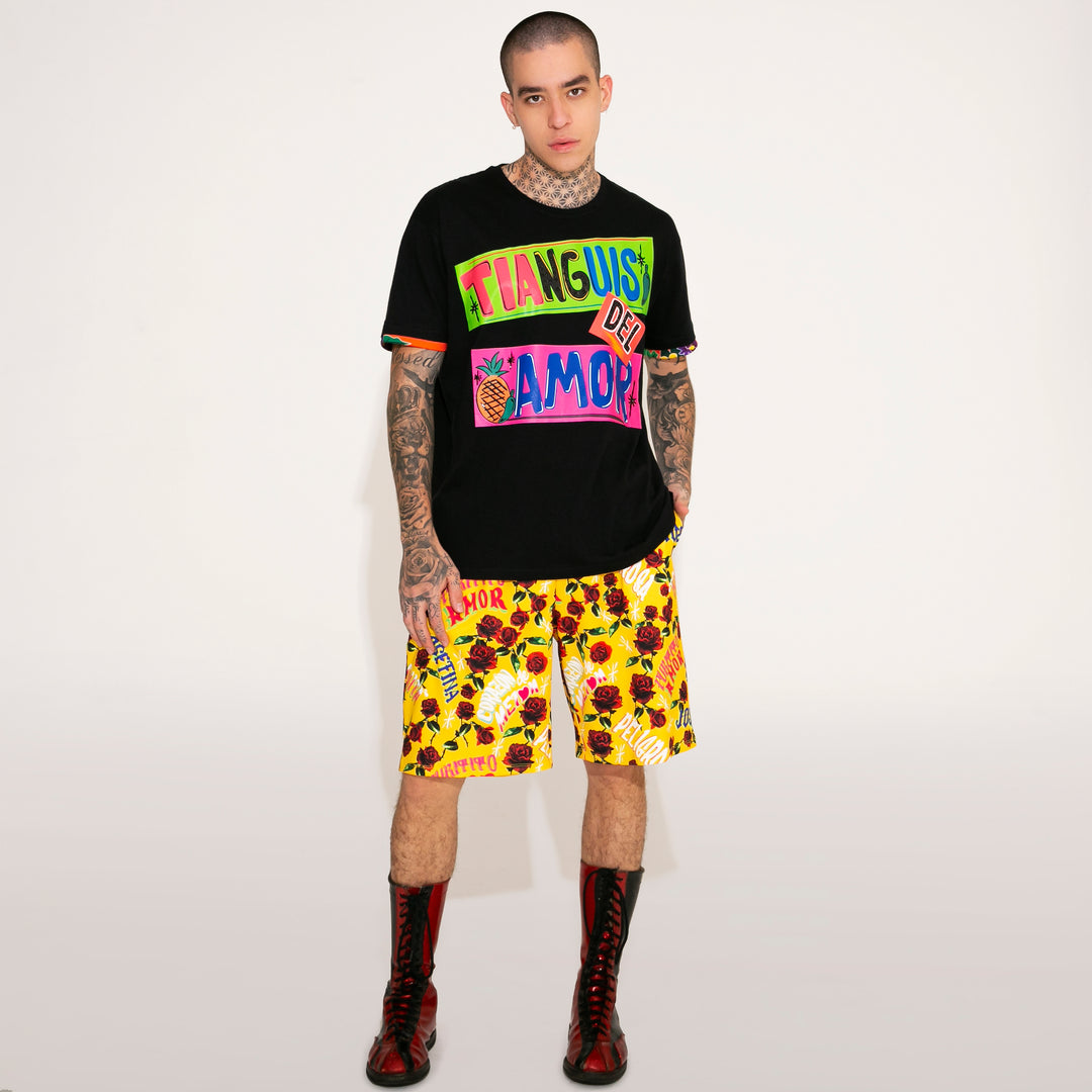 T-SHIRT NEGRA “TIANGUIS DEL AMOR” CON MANGA NARANJA