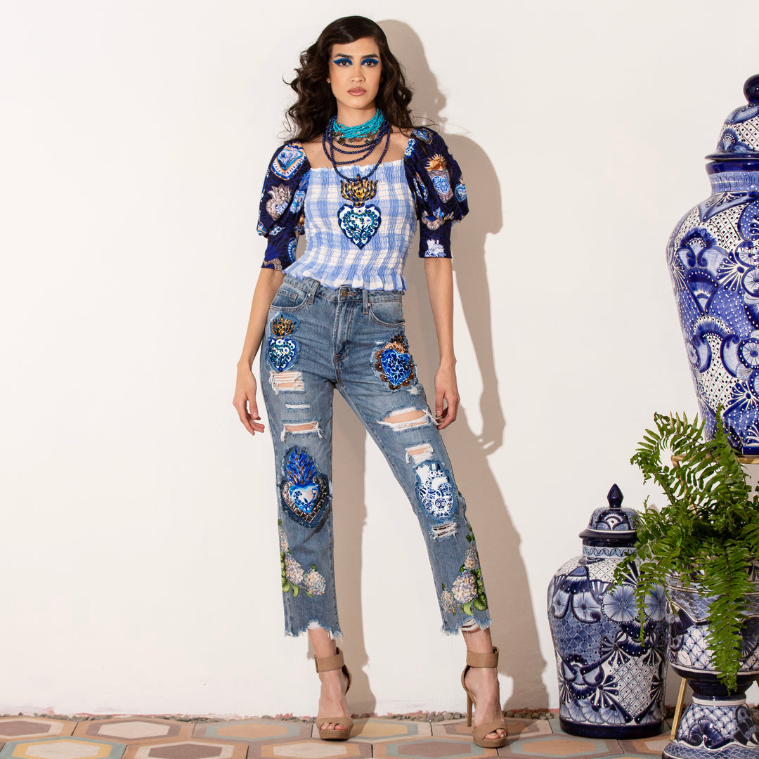 Blusa smock sagrado corazon