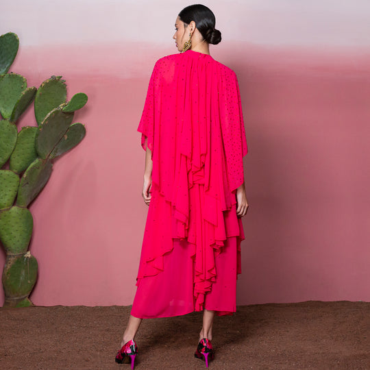 Maxi dress chiffon rosa con cristales