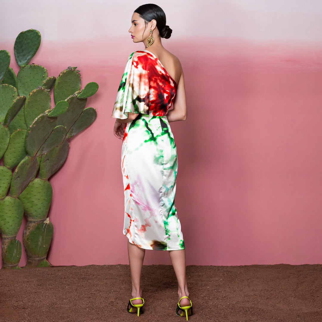 Vestido midi un hombro tie dye mexicano