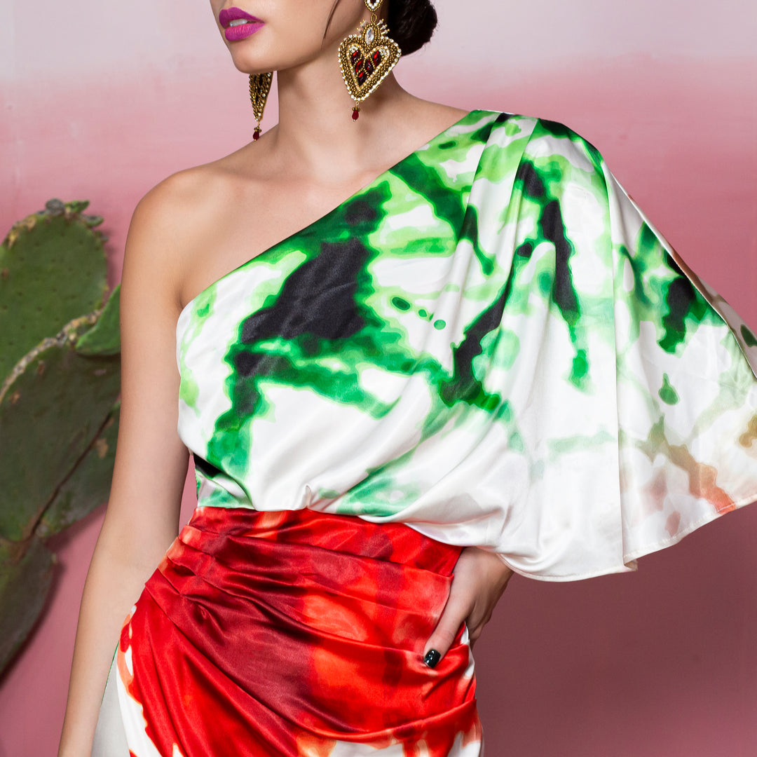 Vestido midi un hombro tie dye mexicano