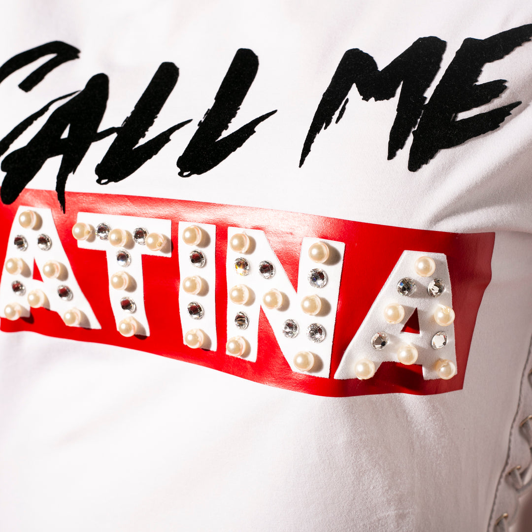 BLUSA BLANCA CON CINTILLAS "CALL ME LATINA"