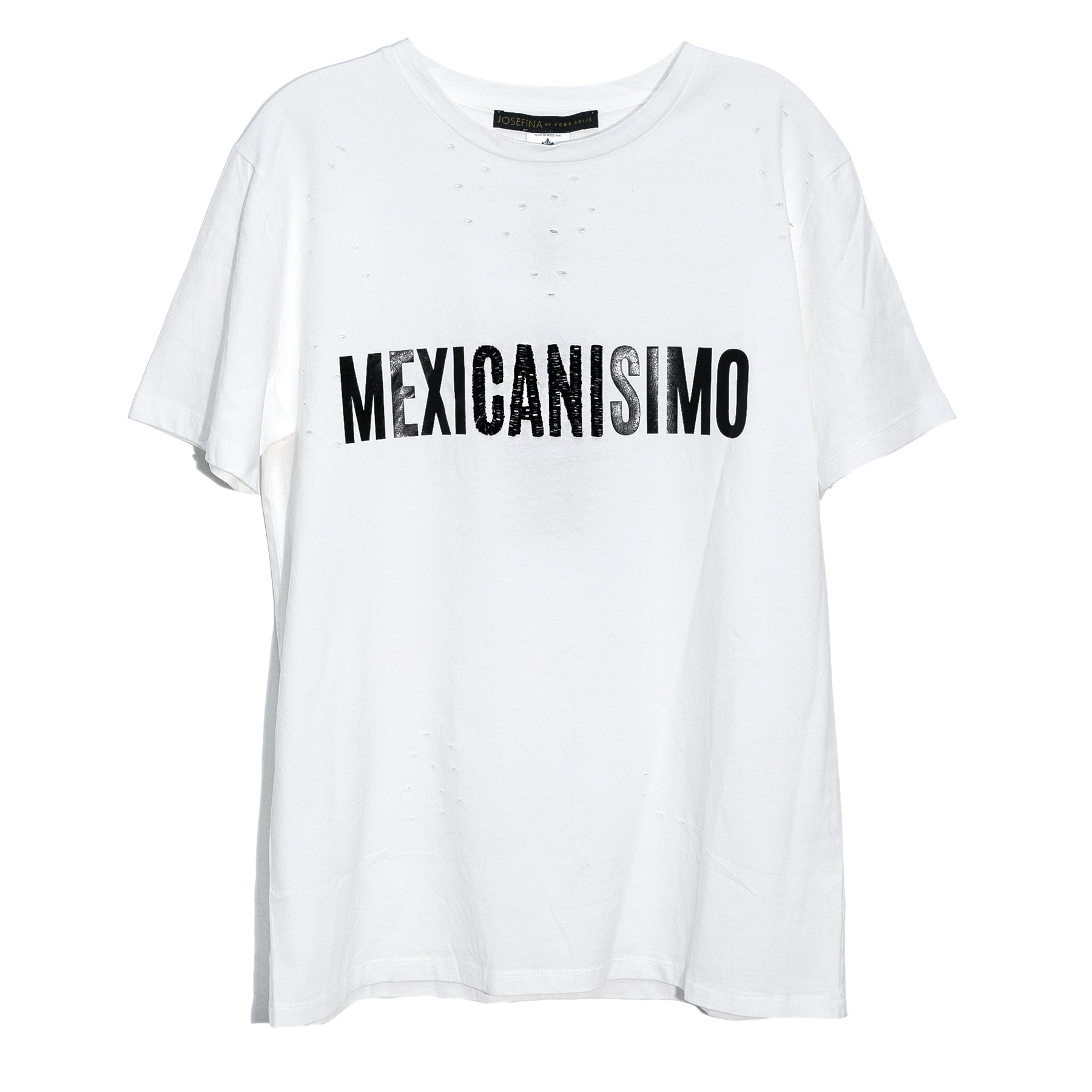 Ripped tee blanca "Mexicanísimo" bordada