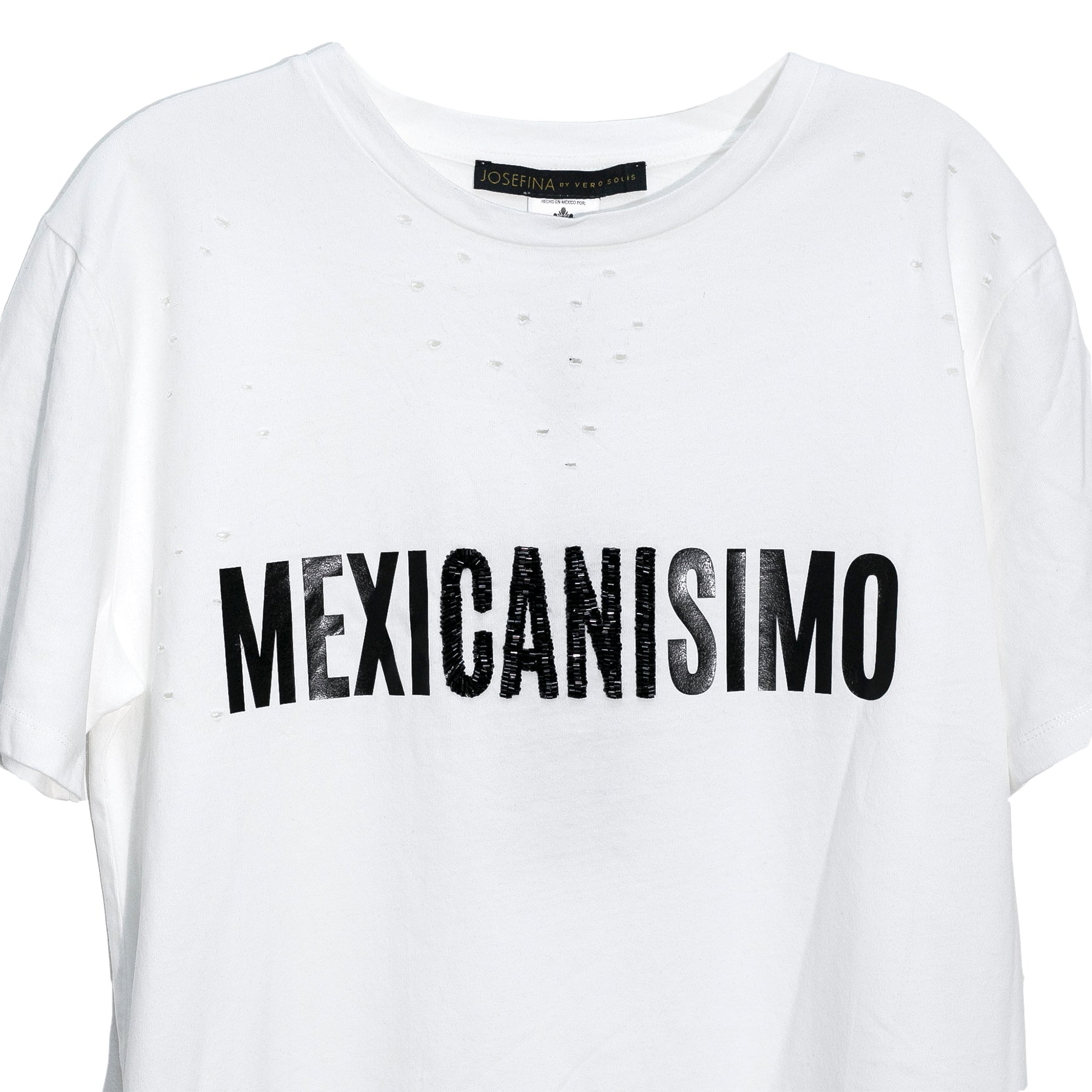Ripped tee blanca "Mexicanísimo" bordada