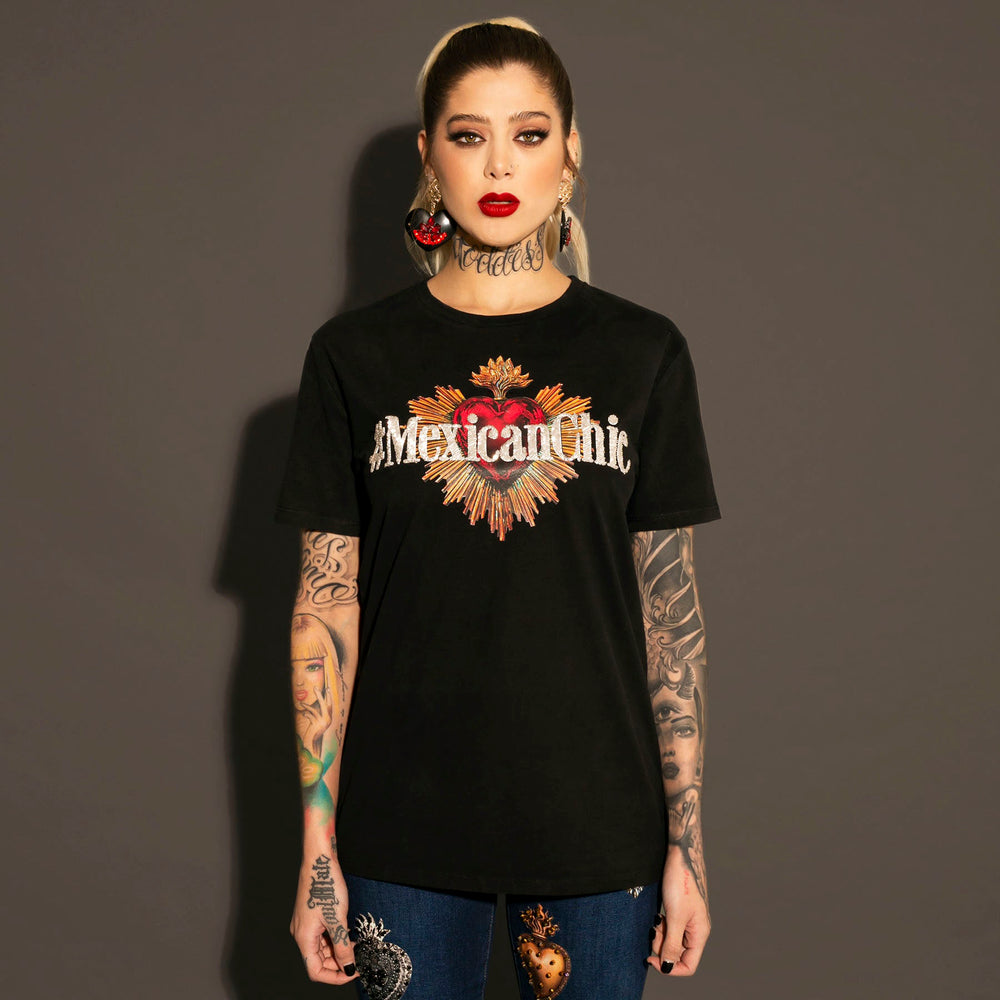 T shirt negra #MexicanChic Sagrado Corazón