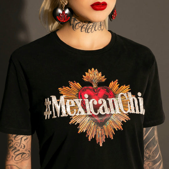 T shirt negra #MexicanChic Sagrado Corazón