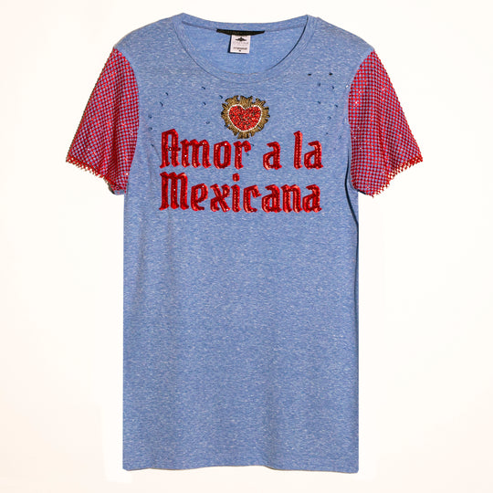 T-shirt amor a la mexicana manga de cristal roja