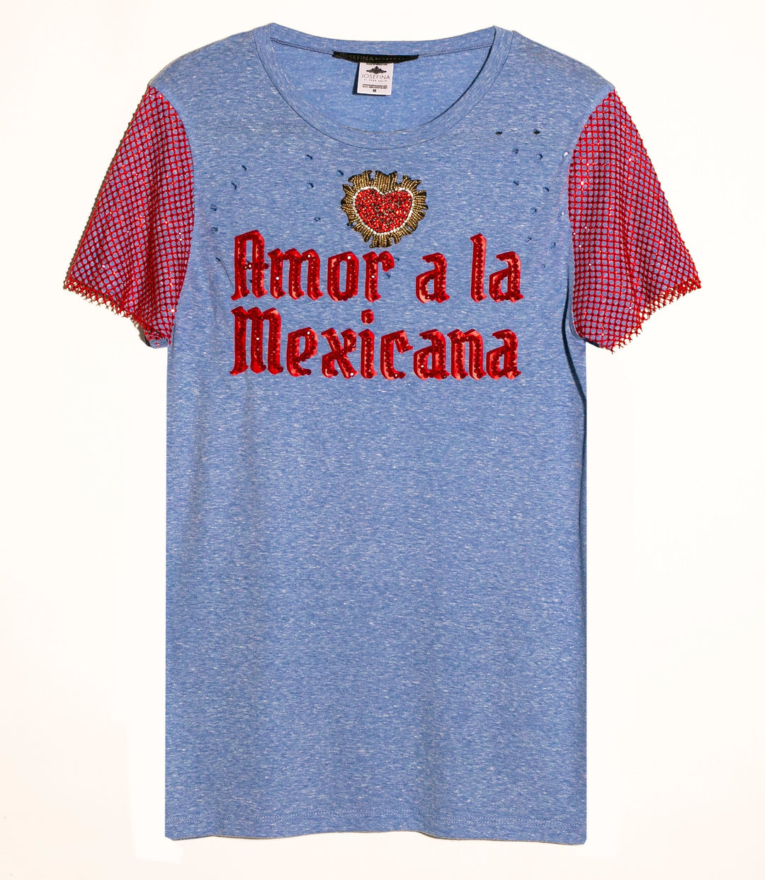 T-shirt amor a la mexicana manga de cristal roja