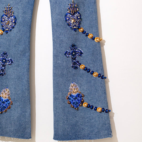Flared jeans sagrados corazones azules