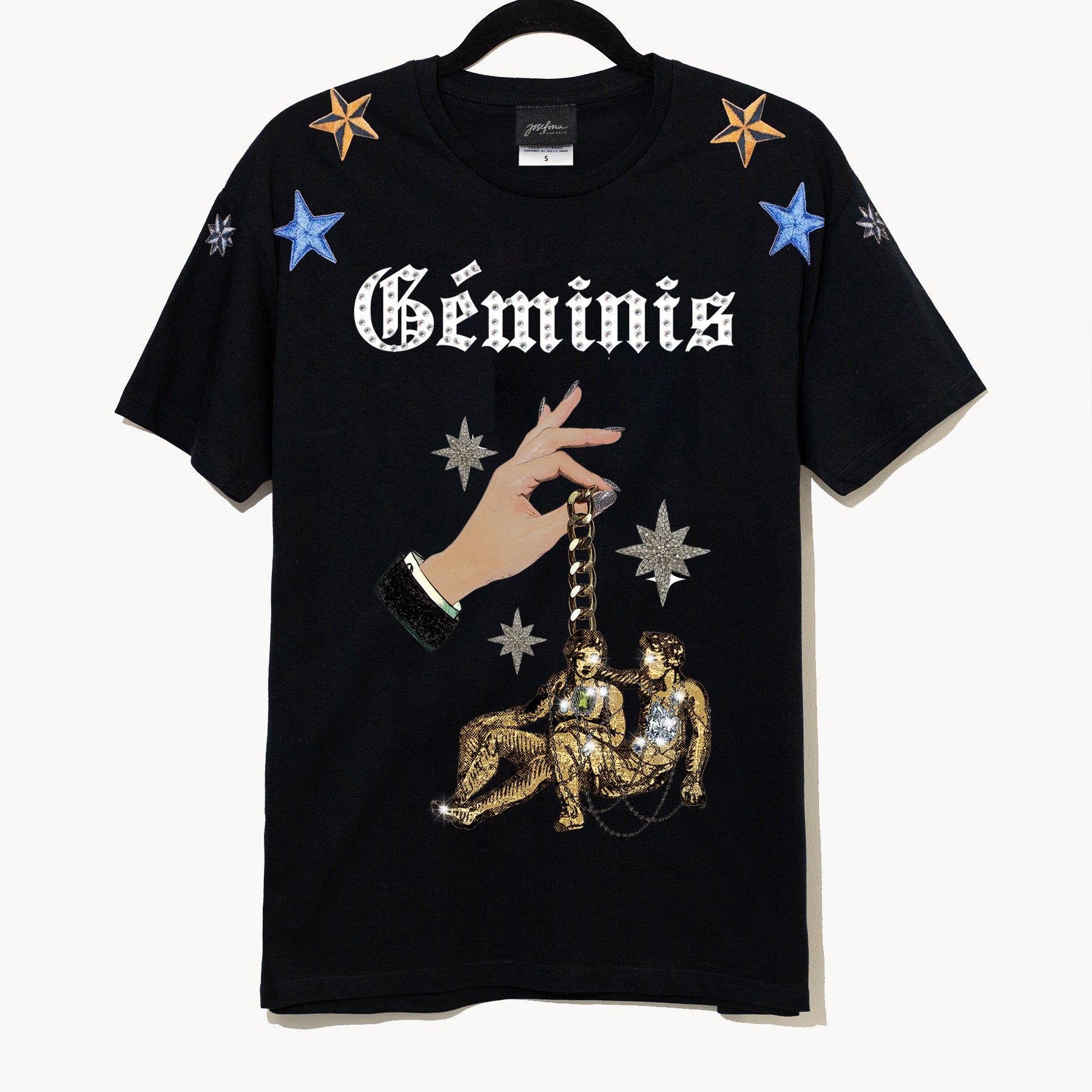 T shirt negra géminis bordada