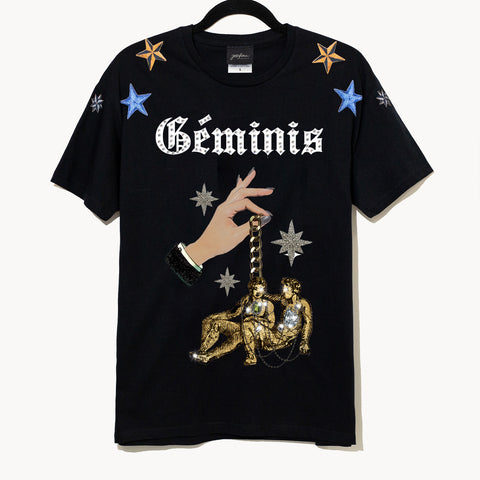 T shirt negra géminis bordada