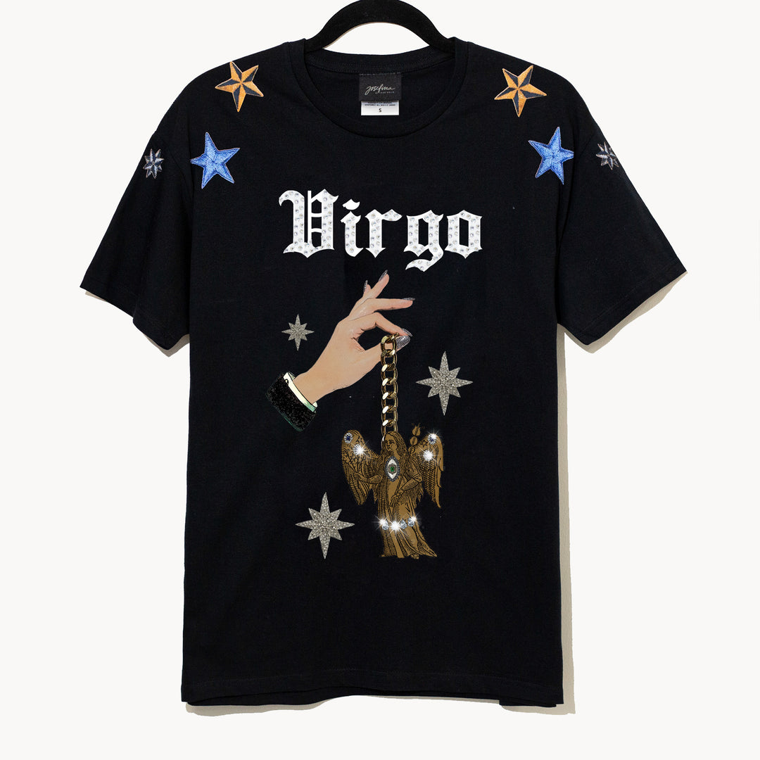 T shirt negra Virgo bordada