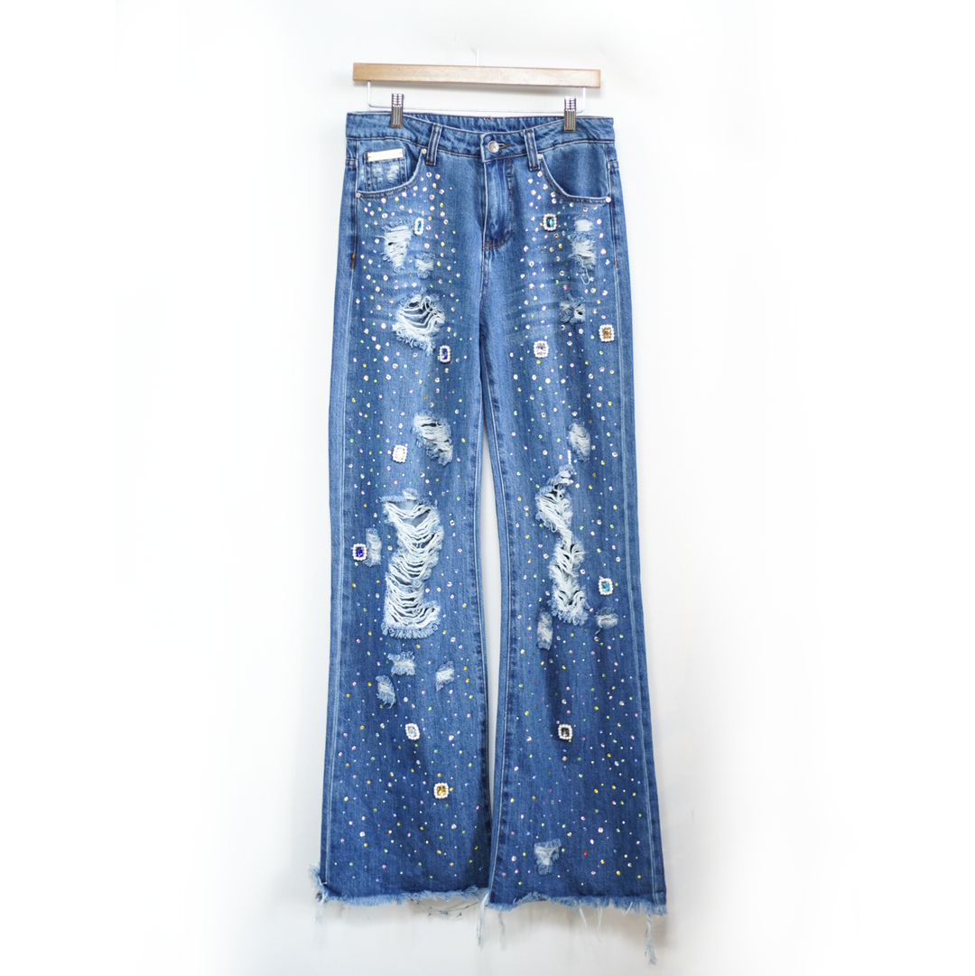 Jeans corte recto cristales