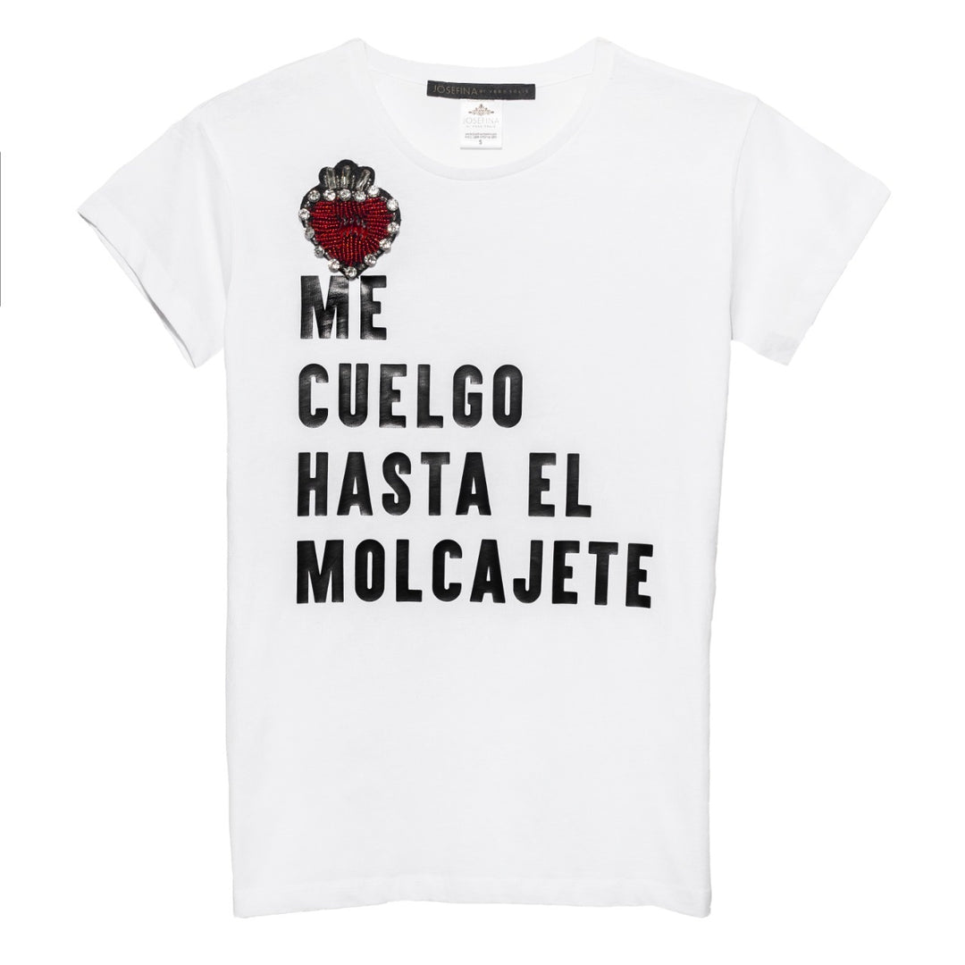 Tee Blanca "Me cuelgo hasta el molcajete"