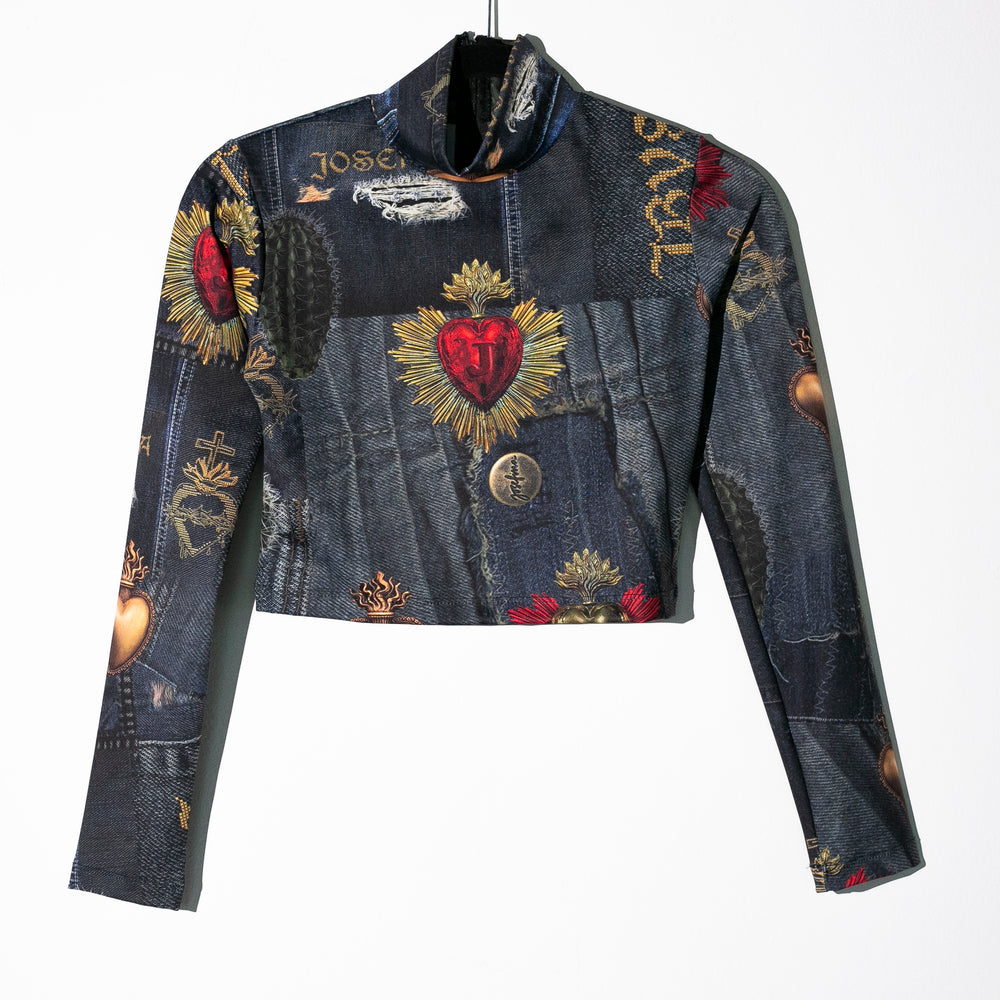Crop top denim sagrados corazones